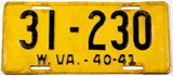 An antique 1940 - 41 West Virginia car license plate in very good plus condition