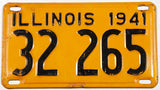 A 1941 Illinois "shortie" car license plate in very good plus condition