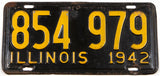 A 1942 Illinois car license plate in very good condition with an extra hole