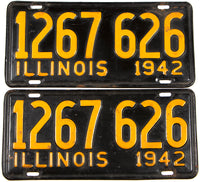 A pair of 1942 Illinois car license plates in very good condition with the original wrapper