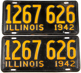 A pair of 1942 Illinois car license plates in very good condition with the original wrapper