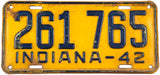 1942 Indiana classic car license plate in very good condition