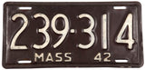 1942 Massachusetts single license plate in very good condition