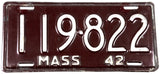 1942 Massachusetts single license plate in very good plus condition