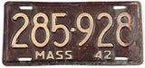 1942 Massachusetts single license plate in very good minus condition