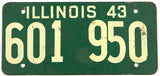 An antique 1943 Illinois car license plate in very good plus condition