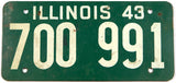 An antique 1943 Illinois car license plate in very good minus condition with extra holes