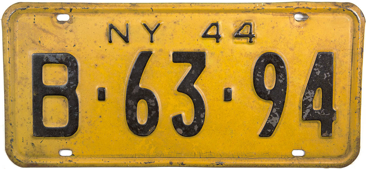 1944 New York License Plate grading very good minus