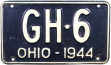 A 1944 Ohio passenger automobile WWII License Plate a shortie tag in very good condition