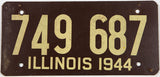 A 1944 Illinois car license plate in very good plus condition with very small tack holes