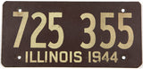A 1944 Illinois car license plate in very good condition