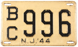 A 1944 World War II New Jersey car license plate in very good condition