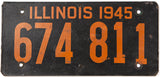 A 1945 WWII Illinois Car license plate made of fiber board in very good condition with 2 extra holes