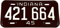 1945 Indiana passenger car license plate in excellent condition with original wrapper