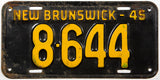 An antique 1945 New Brunswick passenger car license plate in very good minus condition