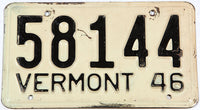 An antique 1946 Vermont car license plate in very good condition