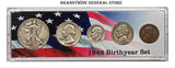 A 1946 Birth Year coin set which includes the silver Walking Liberty Half Dollar, Washington Quarter, Roosevelt Dime, Jefferson Nickel and Wheat Penny for sale by Brandywine General Store
