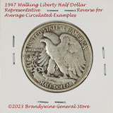 A 1947 Walking Liberty Half Dollar generic reverse of one of the coins