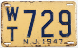 A classic 1947 New Jersey car license plate in very good condition