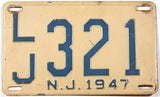 A classic 1947 New Jersey car license plate in very good condition
