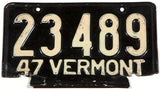 An antique 1947 Vermont car license plate in good condition with missing corners