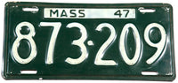 1947 Massachusetts aluminum car license plate in very good plus condition