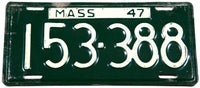 1947 Massachusetts steel car license plate in very good condition