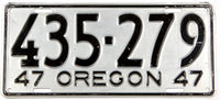 A 1947 Oregon passenger car license plate in very good plus condition