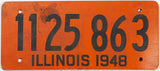 A fiberboard 1948 Illinois car license plate in very good minus condition