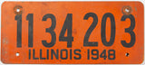 A fiberboard 1948 Illinois car license plate in very good minus condition