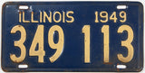 An antique 1949 Illinois car license plate in very good  condition