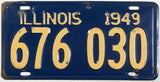 An antique 1949 Illinois car license plate in very good plus condition