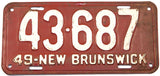 An antique 1949 New Brunswick passenger car license plate for sale at Brandywine General Store in very good condition