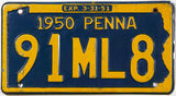 An antique 1950 Pennsylvania car license plate in very good plus condition