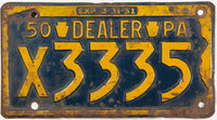 A 1950 Pennsylvania Dealer License Plate in good plus condition