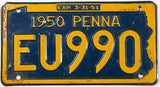 An antique 1950 Pennsylvania car license plate in very good condition