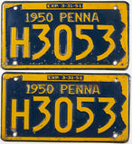 A pair of antique 1950 Pennsylvania car license plates in very good condition