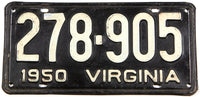 A classic 1950 Virginia car license plate