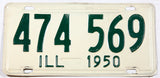 A classic 1950 Illinois license plate in excellent minus condition