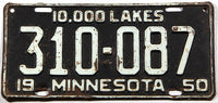An antique 1950 Minnesota car license plate in very good minus condition