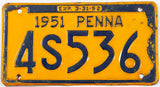 1951 Pennsylvania car license plate in very good condition