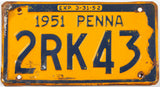 1951 Pennsylvania car license plate in very good minus condition