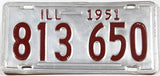 A classic 1951 Illinois car license plate in very good plus condition