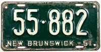 An antique 1951 New Brunswick passenger car license plate for sale at Brandywine General Store in very good minus condition