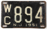 1951 New Jersey automobile license plate in very good minus condition