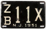 1951 New Jersey car license plate in very good plus condition
