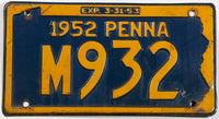 1952 Pennsylvania car license plate in very good condition