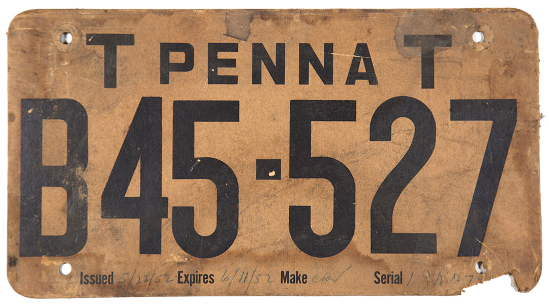 1952 Pennsylvania temporary license plate in good plus condition