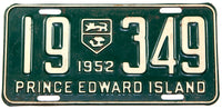 A classic 1952 passenger car license plate from the Canadian province of Prince Edward Island in very good condition