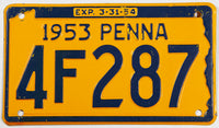 1953 Pennsylvania car license plate in very good plus condition